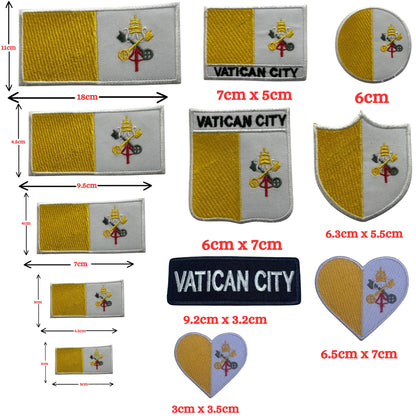 Vatican City Flag Embroidered Patch Set, Iron-On or Sew-On Applique Badges, Rectangle Shield Round Heart Shapes, for Jackets, Backpacks, Hats, Uniforms and Various Sizes