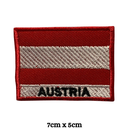 Austria Flag Embroidered Patches, Iron-On/Sew-On Applique, Shield, Round, Heart and Rectangle Flag Badges for Jackets, Bags, Uniforms, Various Sizes