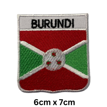 Burundi Flag Embroidered Patch Set, Iron-On or Sew-On Applique Badges, Rectangle Shield Round Heart Shapes, for Jackets, Backpacks, Hats, Uniforms and Various Sizes