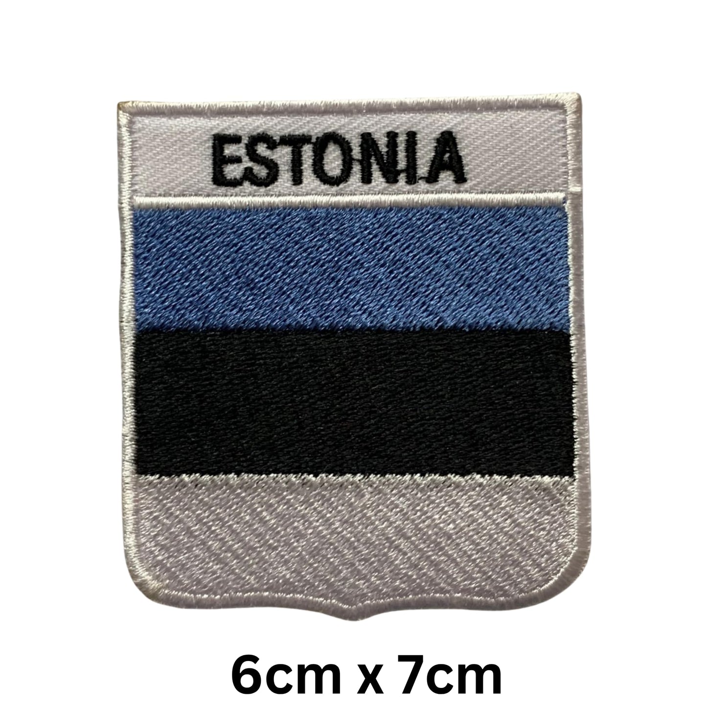 Estonia Flag Embroidered Patch Set, Iron-On or Sew-On Applique Badges, Rectangle Shield Round Heart Shapes, for Jackets, Backpacks, Hats, Uniforms and Various Sizes