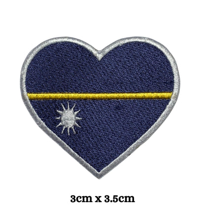 Nauru Flag Embroidered Patch Set, Iron-On or Sew-On Applique Badges, Rectangle Shield Round Heart Shapes, for Jackets, Backpacks, Hats, Uniforms and Various Sizes