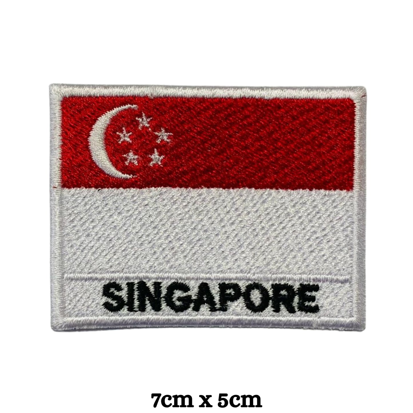 Singapore Flag Embroidered Patch Set, Iron-On or Sew-On Applique Badges, Rectangle Shield Round Heart Shapes, for Jackets, Backpacks, Hats, Uniforms and Various Sizes