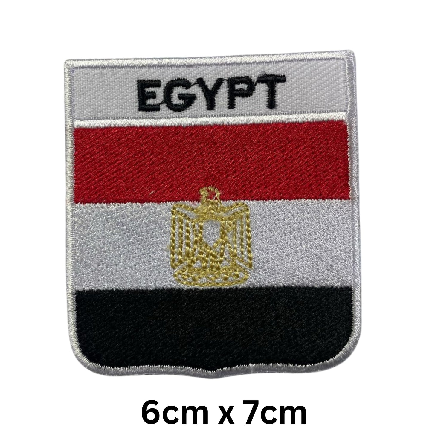 Egypt Flag Embroidered Patches, Iron-On/Sew-On Applique, Shield, Round, Heart and Rectangle Flag Badges for Jackets, Bags, Uniforms, Various Sizes