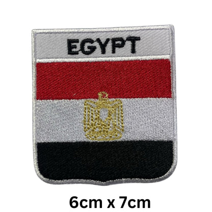 Egypt Flag Embroidered Patches, Iron-On/Sew-On Applique, Shield, Round, Heart and Rectangle Flag Badges for Jackets, Bags, Uniforms, Various Sizes