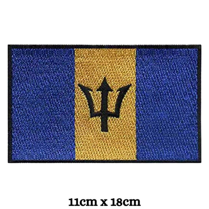 Barbados Flag Embroidered Patches, Iron-On/Sew-On Applique, Shield, Round, Heart and Rectangle Flag Badges for Jackets, Bags, Uniforms, Various Sizes
