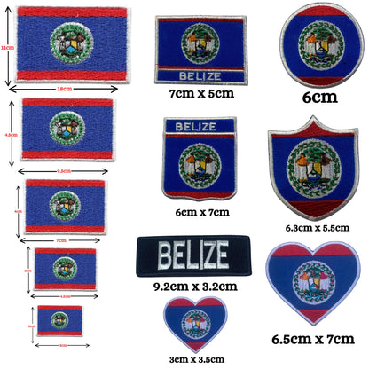 Belize Flag Embroidered Patches, Iron-On/Sew-On Applique, Shield, Round, Heart and Rectangle Flag Badges for Jackets, Bags, Uniforms, Various Sizes