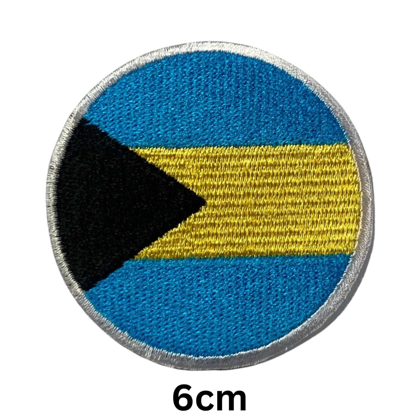 Bahamas Flag Embroidered Patches, Iron-On/Sew-On Applique, Shield, Round, Heart and Rectangle Flag Badges for Jackets, Bags, Uniforms, Various Sizes