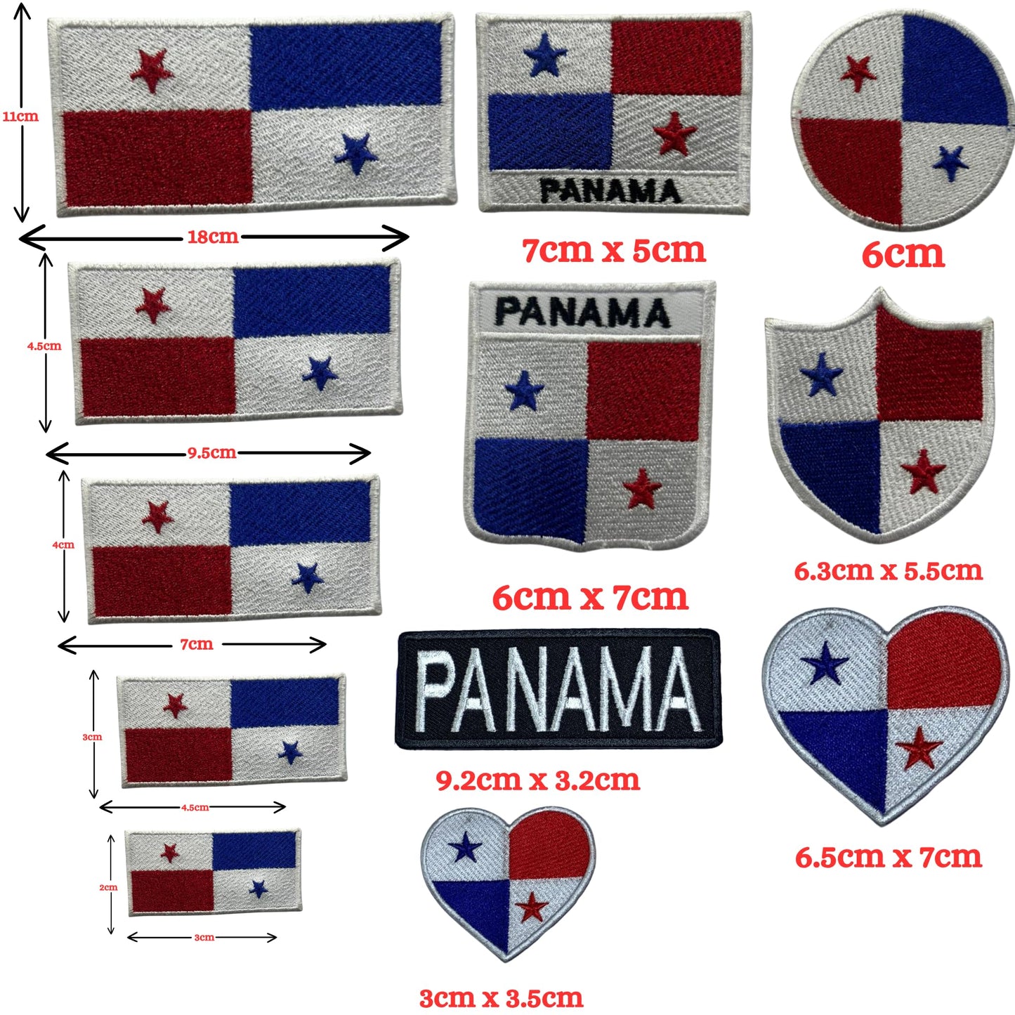 Panama Flag Embroidered Patches, Iron-On/Sew-On Applique, Shield, Round, Heart and Rectangle Flag Badges for Jackets, Bags, Uniforms, Various Sizes