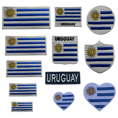 Uruguay Flag Embroidered Patches, Iron-On/Sew-On Applique, Shield, Round, Heart and Rectangle Flag Badges for Jackets, Bags, Uniforms, Various Sizes