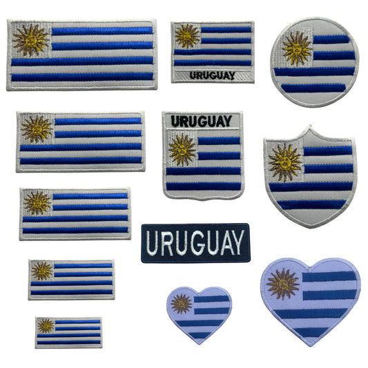 Uruguay Flag Embroidered Patches, Iron-On/Sew-On Applique, Shield, Round, Heart and Rectangle Flag Badges for Jackets, Bags, Uniforms, Various Sizes
