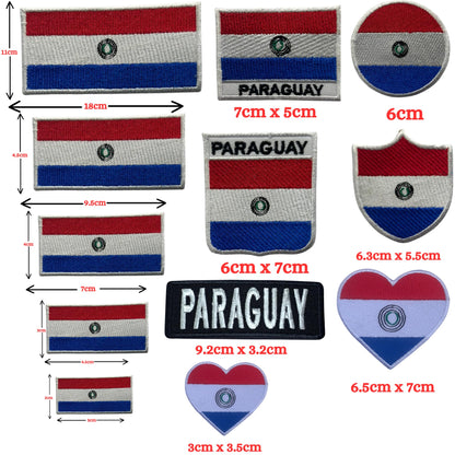 Paraguay Flag Embroidered Patches, Iron-On/Sew-On Applique, Shield, Round, Heart and Rectangle Flag Badges for Jackets, Bags, Uniforms, Various Sizes