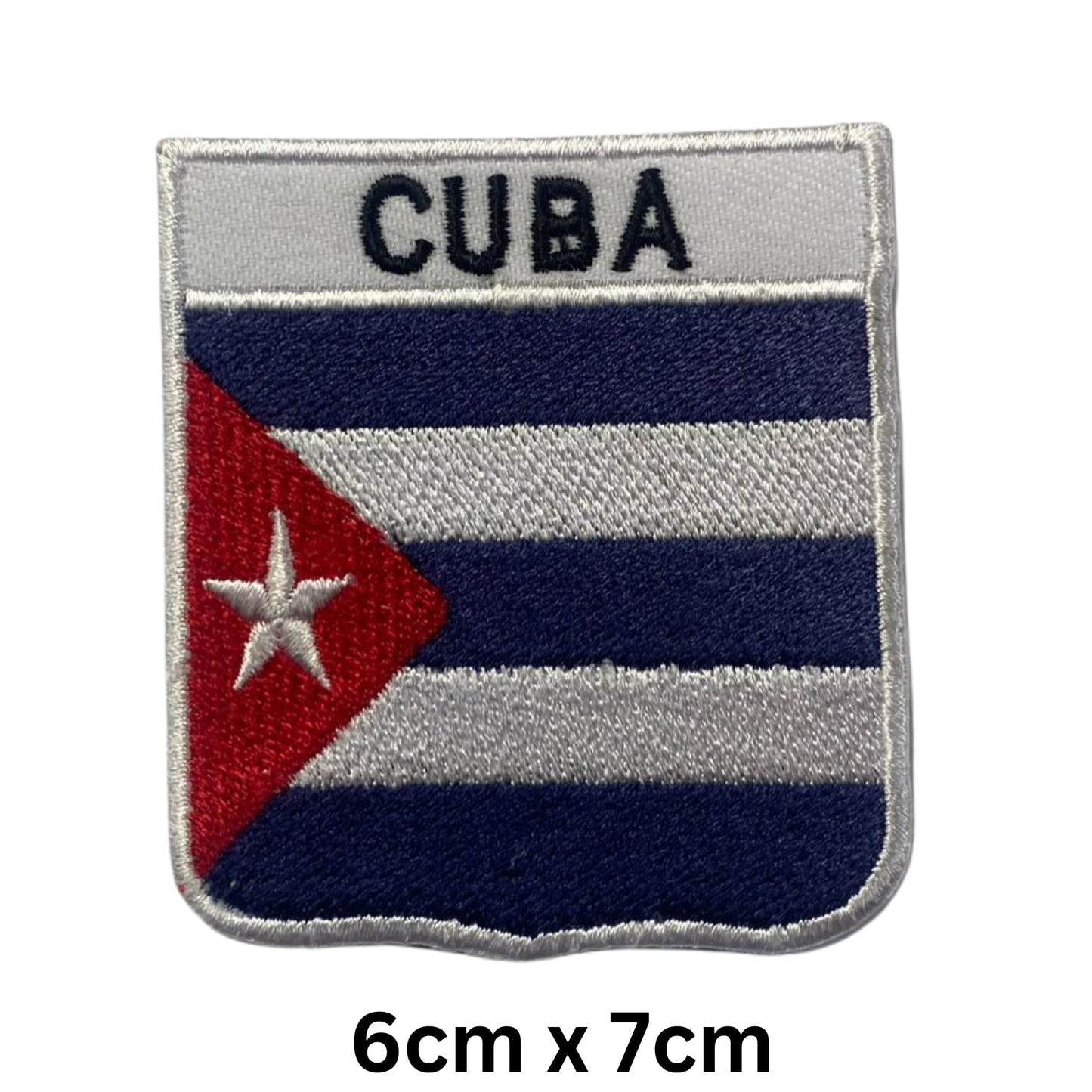 Cuba Flag Embroidered Patch Set, Iron-On or Sew-On Applique Badges, Rectangle Shield Round Heart Shapes, for Jackets, Backpacks, Hats, Uniforms and Various Sizes