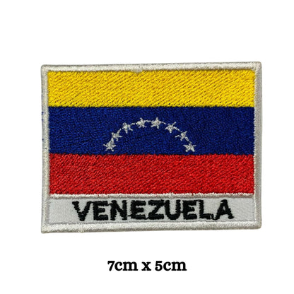 Venezuela Flag Embroidered Patch Set, Iron-On or Sew-On Applique Badges, Rectangle Shield Round Heart Shapes, for Jackets, Backpacks, Hats, Uniforms and Various Sizes