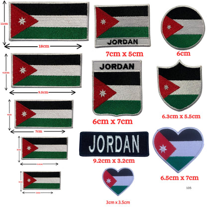 Jordan Flag Embroidered Patches, Iron-On/Sew-On Applique, Shield, Round, Heart and Rectangle Flag Badges for Jackets, Bags, Uniforms, Various Sizes