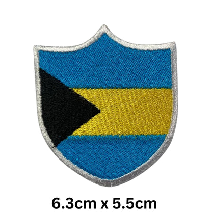 Bahamas Flag Embroidered Patches, Iron-On/Sew-On Applique, Shield, Round, Heart and Rectangle Flag Badges for Jackets, Bags, Uniforms, Various Sizes
