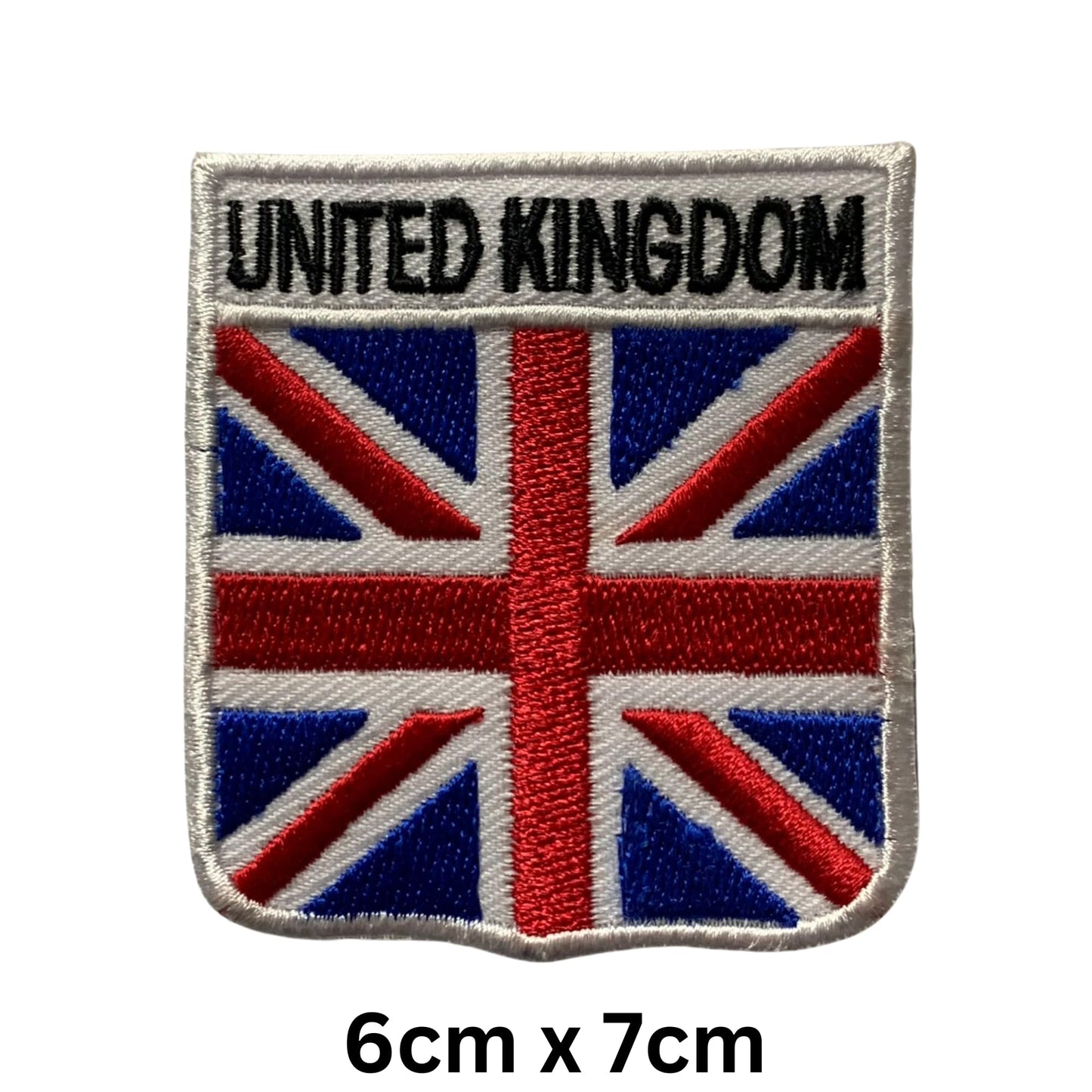 United Kingdom Flag Embroidered Patch Set, Iron-On or Sew-On Applique Badges, Rectangle Shield Round Heart Shapes, for Jackets, Backpacks, Hats, Uniforms and Various Sizes