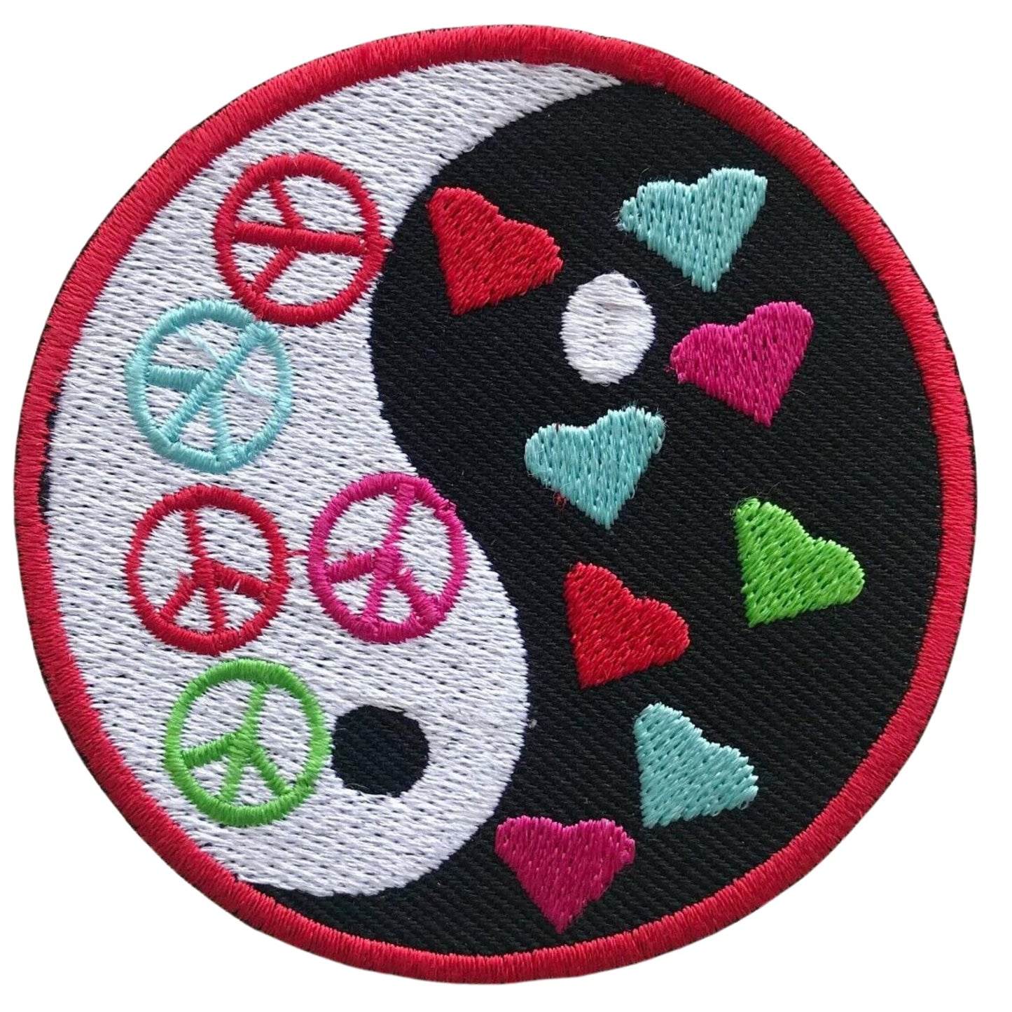Yin Yang Peace and Heart Logo Embroidery Iron-On Patches for Clothing Sew-On Applique for DIY Crafts Denim Jackets Jeans Backpacks