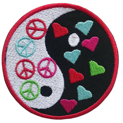 Yin Yang Peace and Heart Logo Embroidery Iron-On Patches for Clothing Sew-On Applique for DIY Crafts Denim Jackets Jeans Backpacks