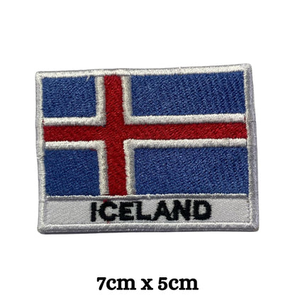 Iceland Flag Embroidered Patch Set, Iron-On or Sew-On Applique Badges, Rectangle Shield Round Heart Shapes, for Jackets, Backpacks, Hats, Uniforms and Various Sizes