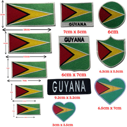 Guyana Flag Embroidered Patch Set, Iron-On or Sew-On Applique Badges, Rectangle Shield Round Heart Shapes, for Jackets, Backpacks, Hats, Uniforms and Various Sizes