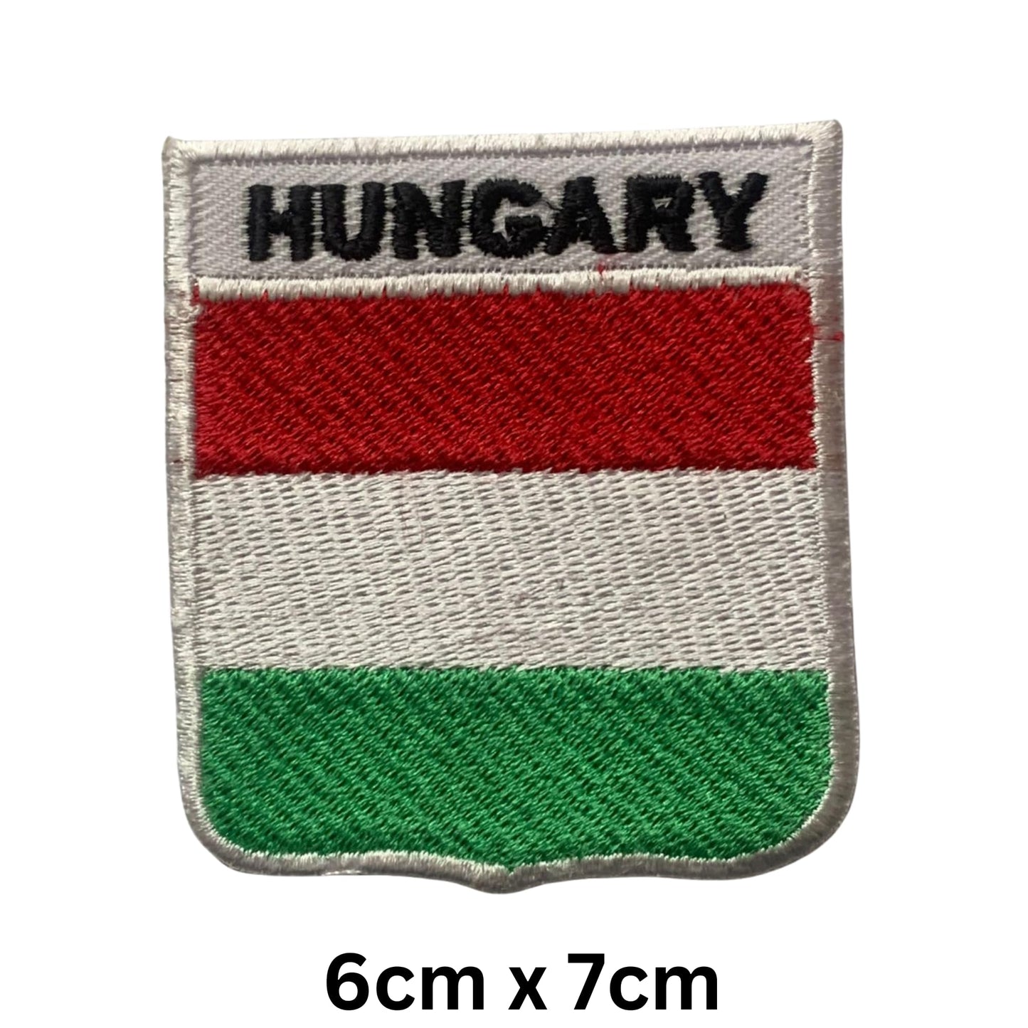 Hungary Flag Embroidered Patch Set, Iron-On or Sew-On Applique Badges, Rectangle Shield Round Heart Shapes, for Jackets, Backpacks, Hats, Uniforms and Various Sizes
