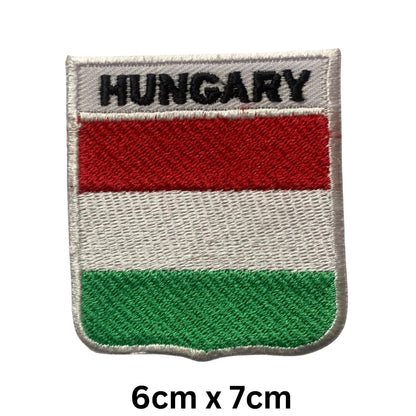 Hungary Flag Embroidered Patch Set, Iron-On or Sew-On Applique Badges, Rectangle Shield Round Heart Shapes, for Jackets, Backpacks, Hats, Uniforms and Various Sizes