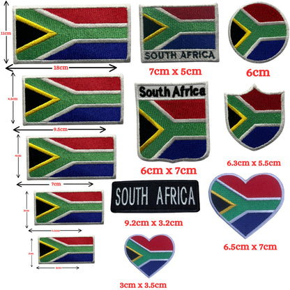 South Africa Flag Embroidered Patches, Iron-On/Sew-On Applique, Shield, Round, Heart and Rectangle Flag Badges for Jackets, Bags, Uniforms, Various Sizes