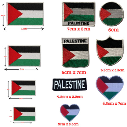 Palestine Flag Embroidered Patch Set, Iron-On or Sew-On Applique Badges, Rectangle Shield Round Heart Shapes, for Jackets, Backpacks, Hats, Uniforms and Various Sizes