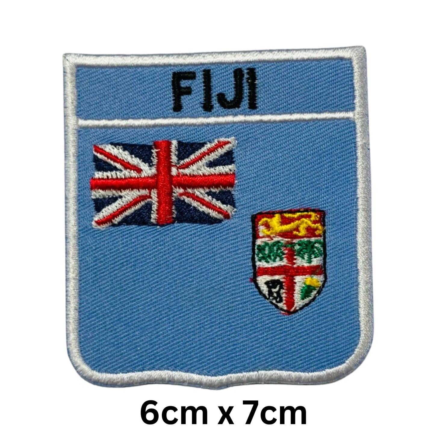 Fiji Flag Embroidered Patch Set, Iron-On or Sew-On Applique Badges, Rectangle Shield Round Heart Shapes, for Jackets, Backpacks, Hats, Uniforms and Various Sizes