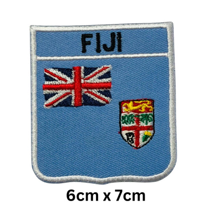 Fiji Flag Embroidered Patch Set, Iron-On or Sew-On Applique Badges, Rectangle Shield Round Heart Shapes, for Jackets, Backpacks, Hats, Uniforms and Various Sizes