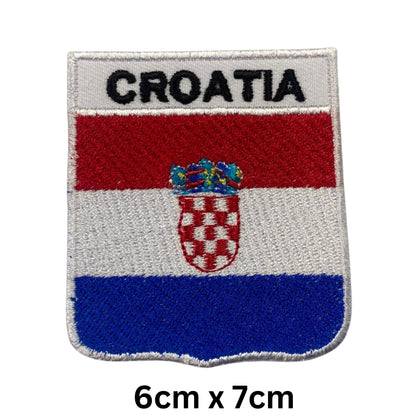 BeBuz Croatia Flag Embroidered Patches, Iron-On/Sew-On Applique, Shield, Round, Heart and Rectangle Flag Badges for Jackets, Bags, Uniforms, Various Sizes