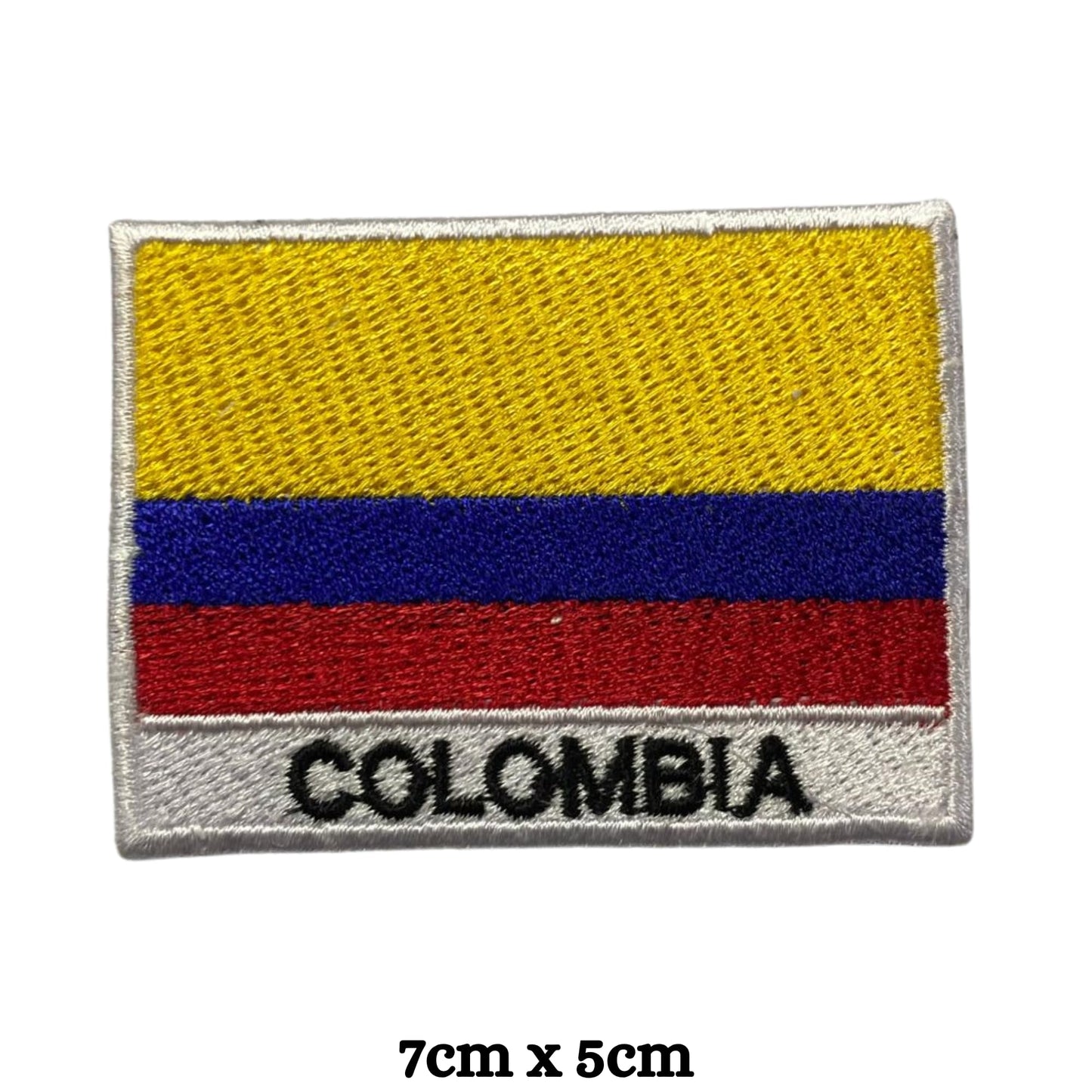 Colombia Flag Embroidered Patches, Iron-On/Sew-On Applique, Shield, Round, Heart and Rectangle Flag Badges for Jackets, Bags, Uniforms, Various Sizes