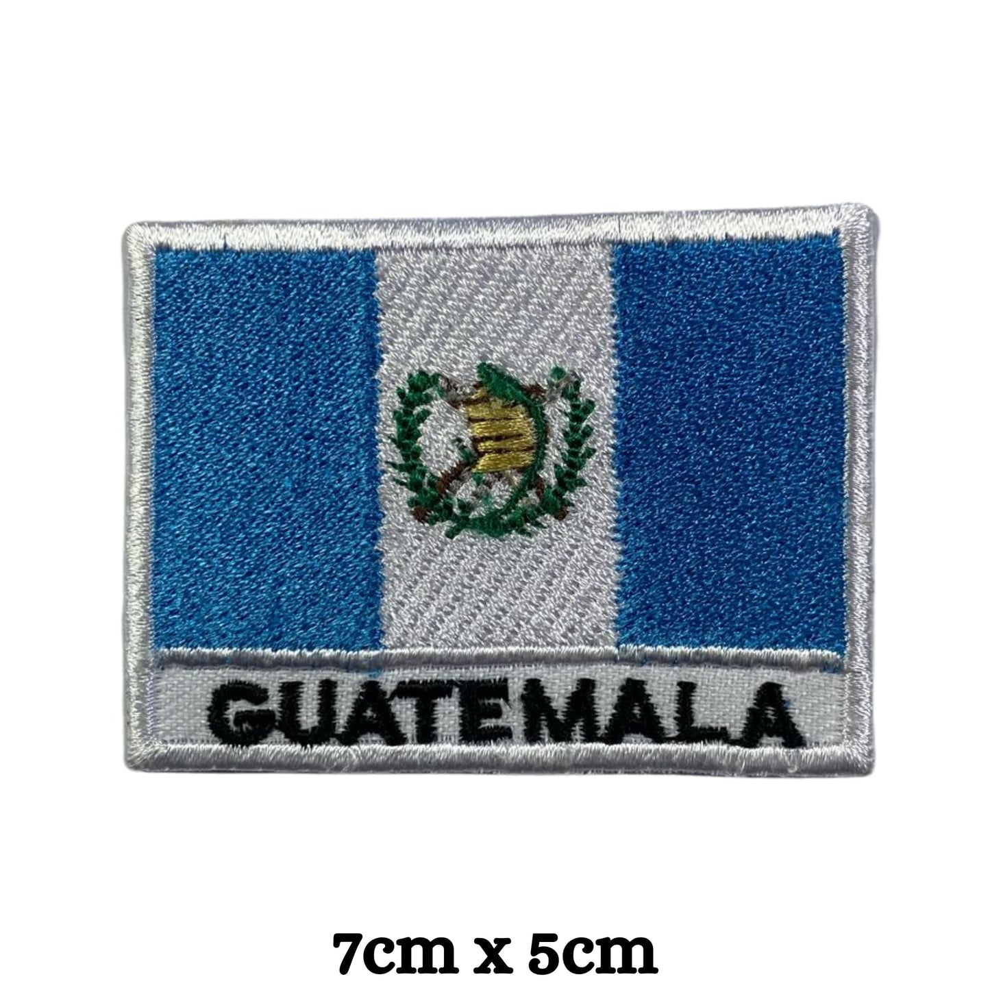 Guatemala Flag Embroidered Patch Set, Iron-On or Sew-On Applique Badges, Rectangle Shield Round Heart Shapes, for Jackets, Backpacks, Hats, Uniforms and Various Sizes