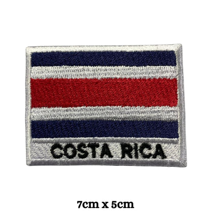 Costa Rica Flag Embroidered Patch Set, Iron-On or Sew-On Applique Badges, Rectangle Shield Round Heart Shapes, for Jackets, Backpacks, Hats, Uniforms and Various Sizes