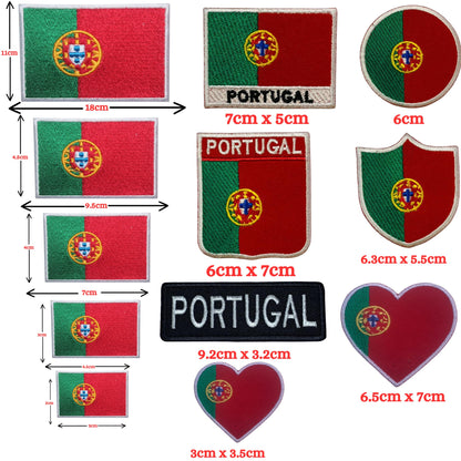 BeBuz Portugal Flag Embroidered Patches, Iron-On/Sew-On Applique, Shield, Round, Heart and Rectangle Flag Badges for Jackets, Bags, Uniforms, Various Sizes