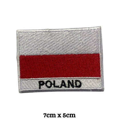 BeBuz Poland Flag Embroidered Patches, Iron-On/Sew-On Applique, Shield, Round, Heart and Rectangle Flag Badges for Jackets, Bags, Uniforms, Various Sizes