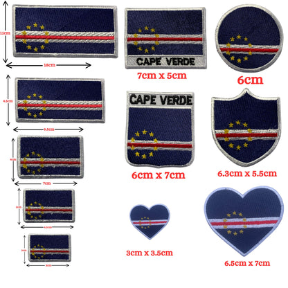Cape Verde Flag Embroidered Patches, Iron-On/Sew-On Applique, Shield, Round, Heart and Rectangle Flag Badges for Jackets, Bags, Uniforms, Various Sizes