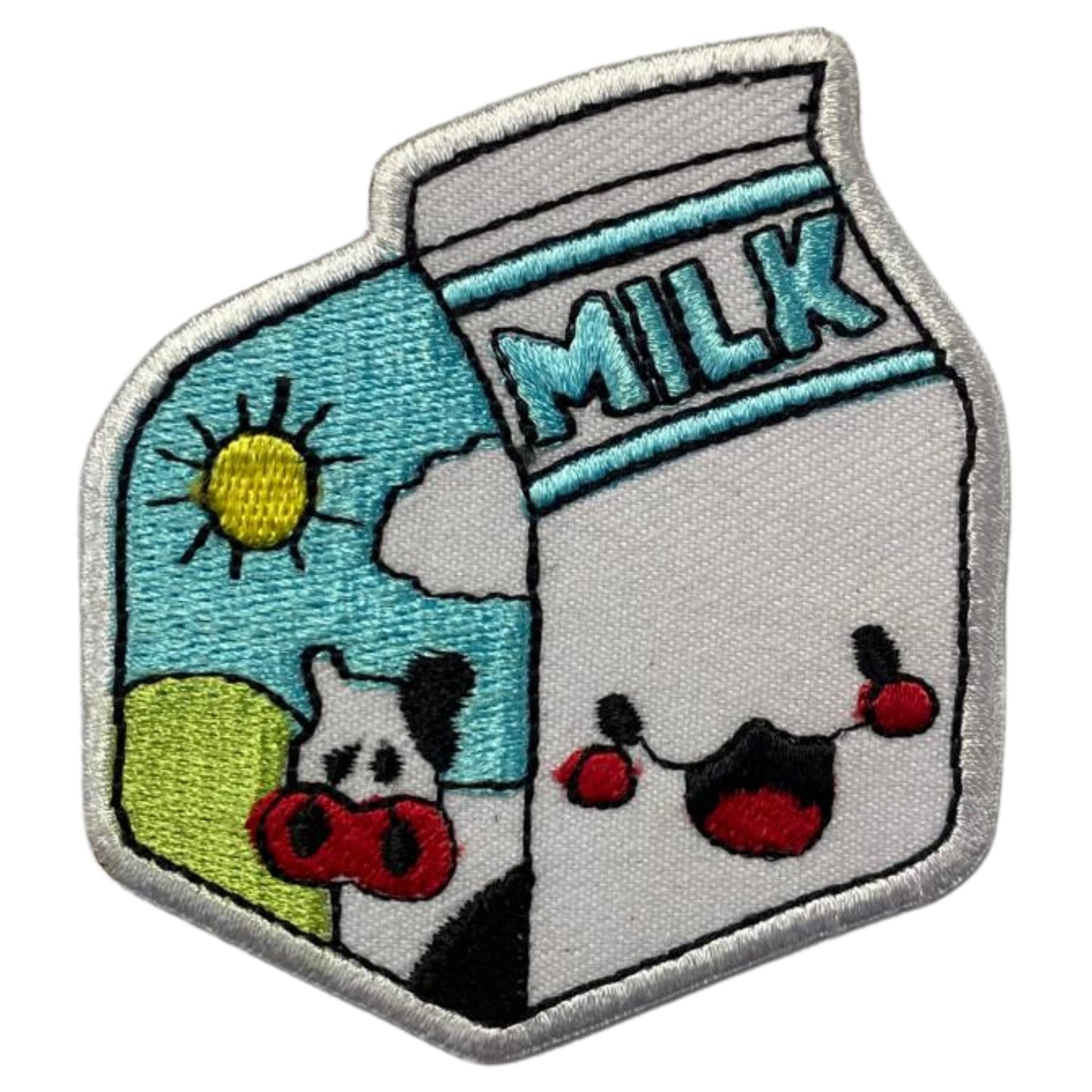 Smiley Milk Boxes Embroidery Iron-On Patches for Clothing Sew-On Applique for DIY Crafts Denim Jackets Jeans Backpacks