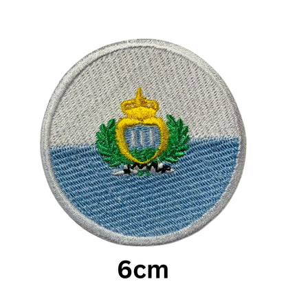 San Marino Flag Embroidered Patch Set, Iron-On or Sew-On Applique Badges, Rectangle Shield Round Heart Shapes, for Jackets, Backpacks, Hats, Uniforms and Various Sizes