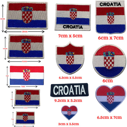BeBuz Croatia Flag Embroidered Patches, Iron-On/Sew-On Applique, Shield, Round, Heart and Rectangle Flag Badges for Jackets, Bags, Uniforms, Various Sizes