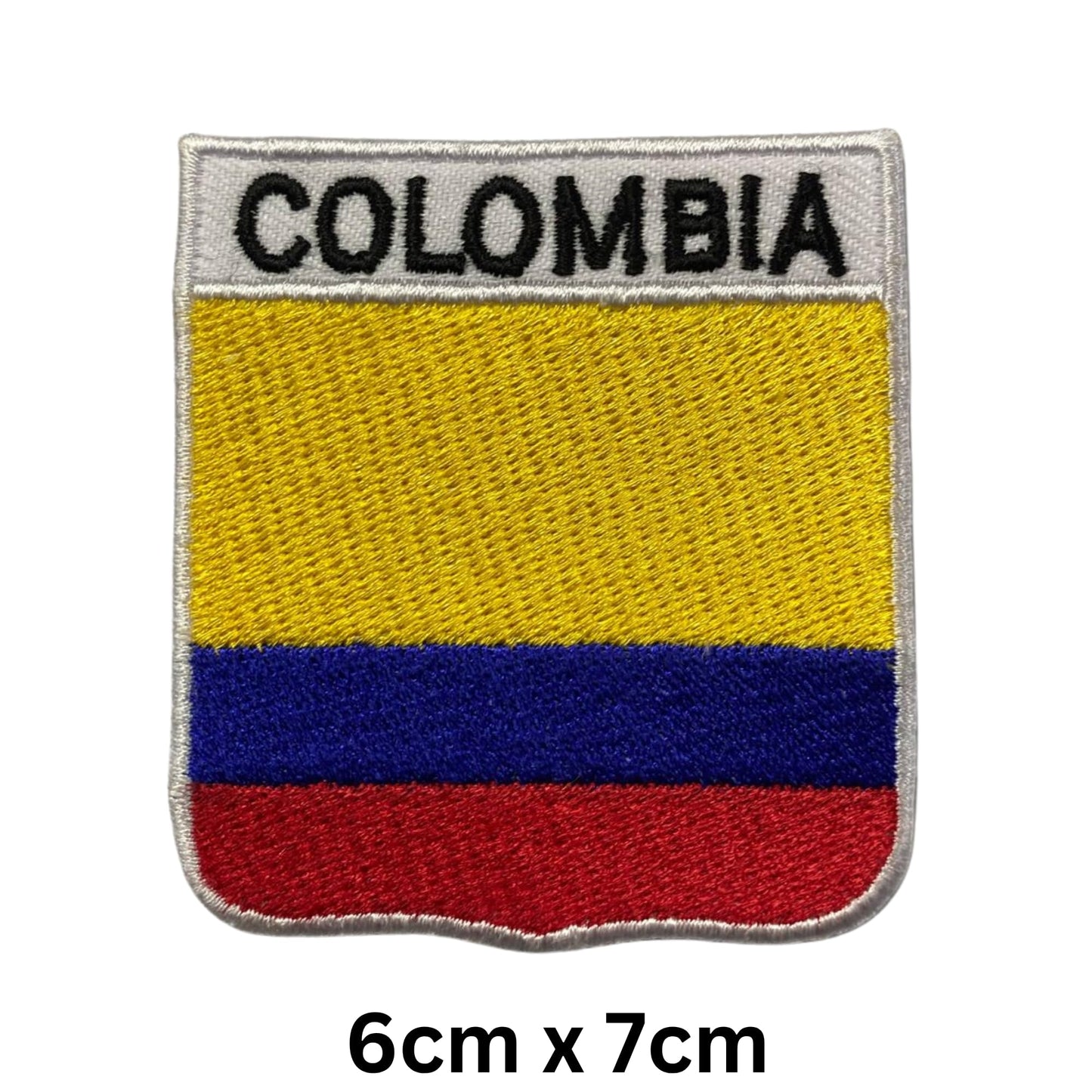 Colombia Flag Embroidered Patches, Iron-On/Sew-On Applique, Shield, Round, Heart and Rectangle Flag Badges for Jackets, Bags, Uniforms, Various Sizes
