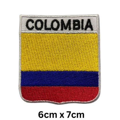 Colombia Flag Embroidered Patches, Iron-On/Sew-On Applique, Shield, Round, Heart and Rectangle Flag Badges for Jackets, Bags, Uniforms, Various Sizes