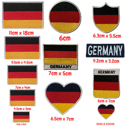 BeBuz Germany Flag Embroidered Patches, Iron-On/Sew-On Applique, Shield, Round, Heart and Rectangle Flag Badges for Jackets, Bags, Uniforms, Various Sizes