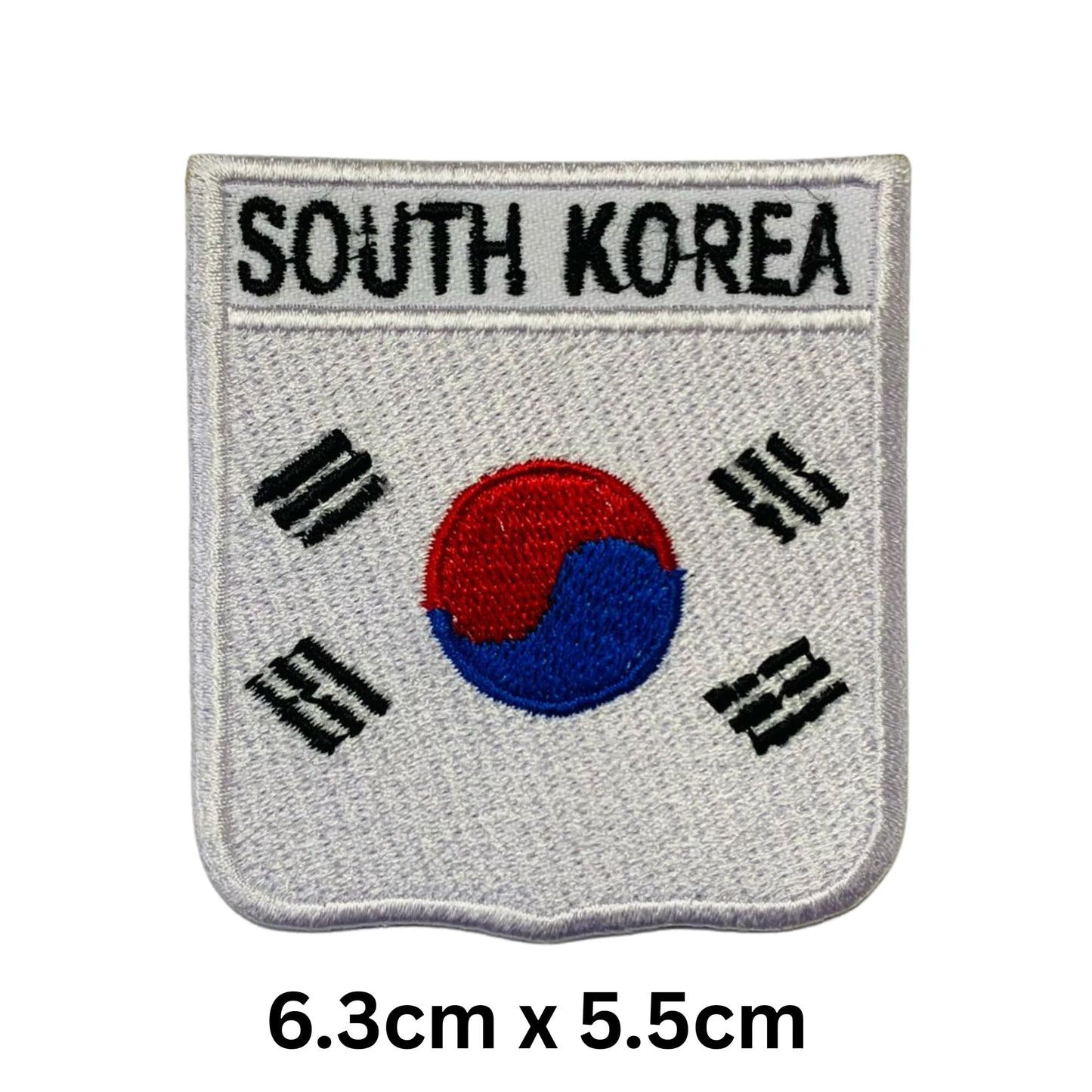 South Korea Flag Embroidered Patches, Iron-On/Sew-On Applique, Shield, Round, Heart and Rectangle Flag Badges for Jackets, Bags, Uniforms, Various Sizes