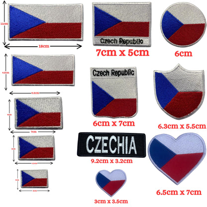 Czech Republic Flag Embroidered Patch Set, Iron-On or Sew-On Applique Badges, Rectangle Shield Round Heart Shapes, for Jackets, Backpacks, Hats, Uniforms and Various Sizes