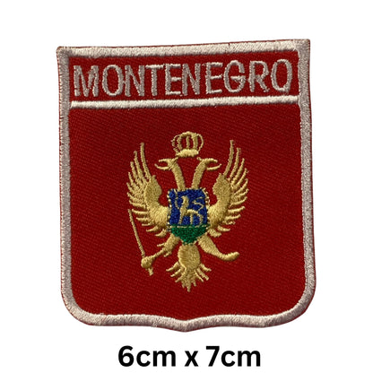 Montenegro Flag Embroidered Patch Set, Iron-On or Sew-On Applique Badges, Rectangle Shield Round Heart Shapes, for Jackets, Backpacks, Hats, Uniforms and Various Sizes