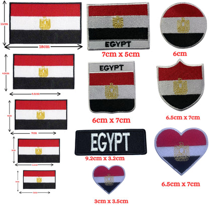 Egypt Flag Embroidered Patches, Iron-On/Sew-On Applique, Shield, Round, Heart and Rectangle Flag Badges for Jackets, Bags, Uniforms, Various Sizes