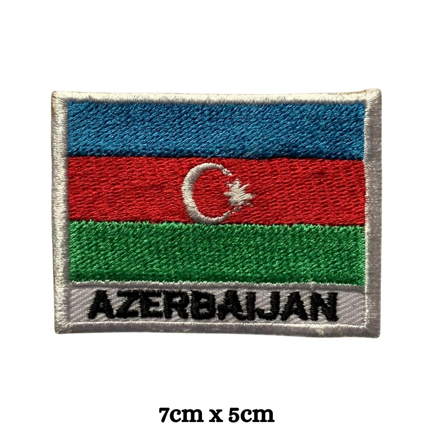 Azerbaijan Flag Embroidered Patches, Iron-On/Sew-On Applique, Shield, Round, Heart and Rectangle Flag Badges for Jackets, Bags, Uniforms, Various Sizes
