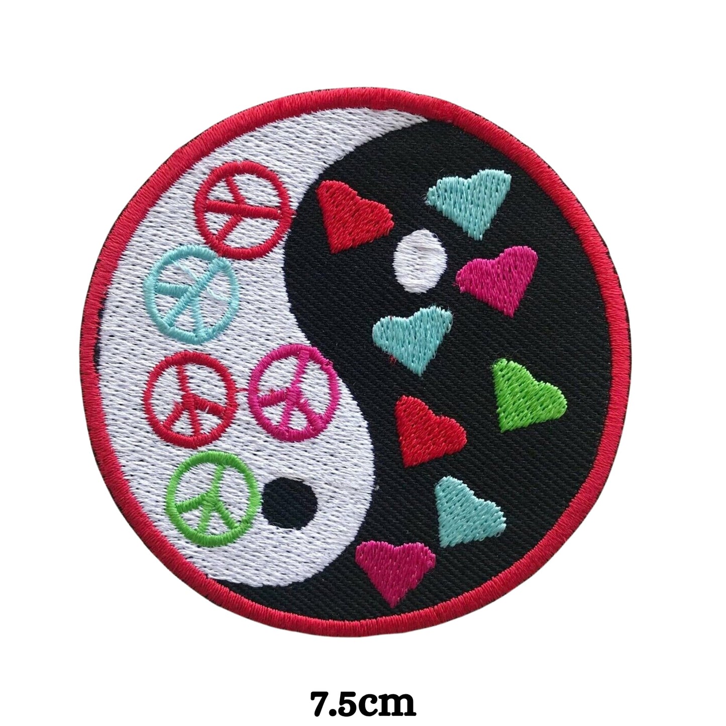Yin Yang Peace and Heart Logo Embroidery Iron-On Patches for Clothing Sew-On Applique for DIY Crafts Denim Jackets Jeans Backpacks