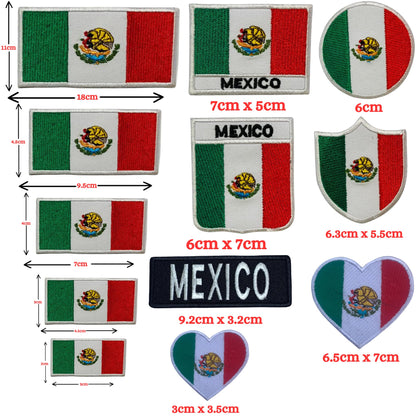 Mexico Flag Embroidered Patches, Iron-On/Sew-On Applique, Shield, Round, Heart and Rectangle Flag Badges for Jackets, Bags, Uniforms, Various Sizes